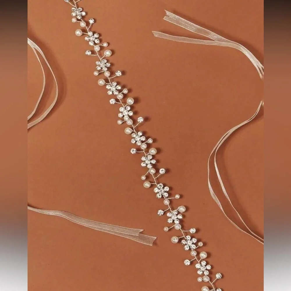 Crystal Rhinestone and Pearl Beaded Bridal Sash/Belt NEW 🏷️